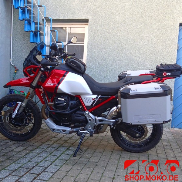 Seitenkoffer Set Model X silber aus Aluminium 39L/32L - Moto Guzzi V85 TT - MyTech