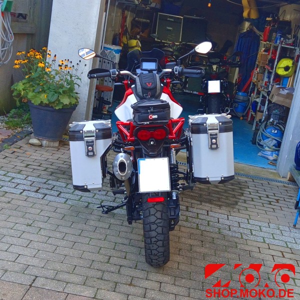 Seitenkoffer Set Model X silber aus Aluminium 39L/32L - Moto Guzzi V85 TT - MyTech